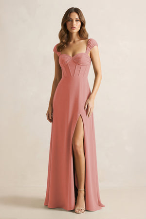 Sweetheart Corset A-Line Chiffon Bridesmaid Dress in Mulberry | KISSBRIDAL
