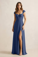 Sweetheart Corset A - Line Chiffon Bridesmaid Dress in Navy - SHE IS ME Bridesmaid Dresses