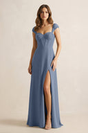 Sweetheart Corset A - Line Chiffon Bridesmaid Dress in Neptune - SHE IS ME Bridesmaid Dresses