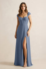 Sweetheart Corset A - Line Chiffon Bridesmaid Dress in Neptune - KISS BRIDAL Bridesmaid Dresses