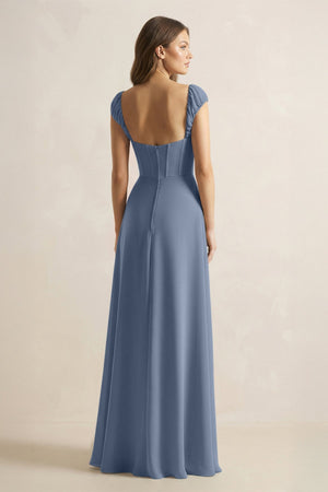 Sweetheart Corset A - Line Chiffon Bridesmaid Dress in Neptune - SHE IS ME Bridesmaid Dresses