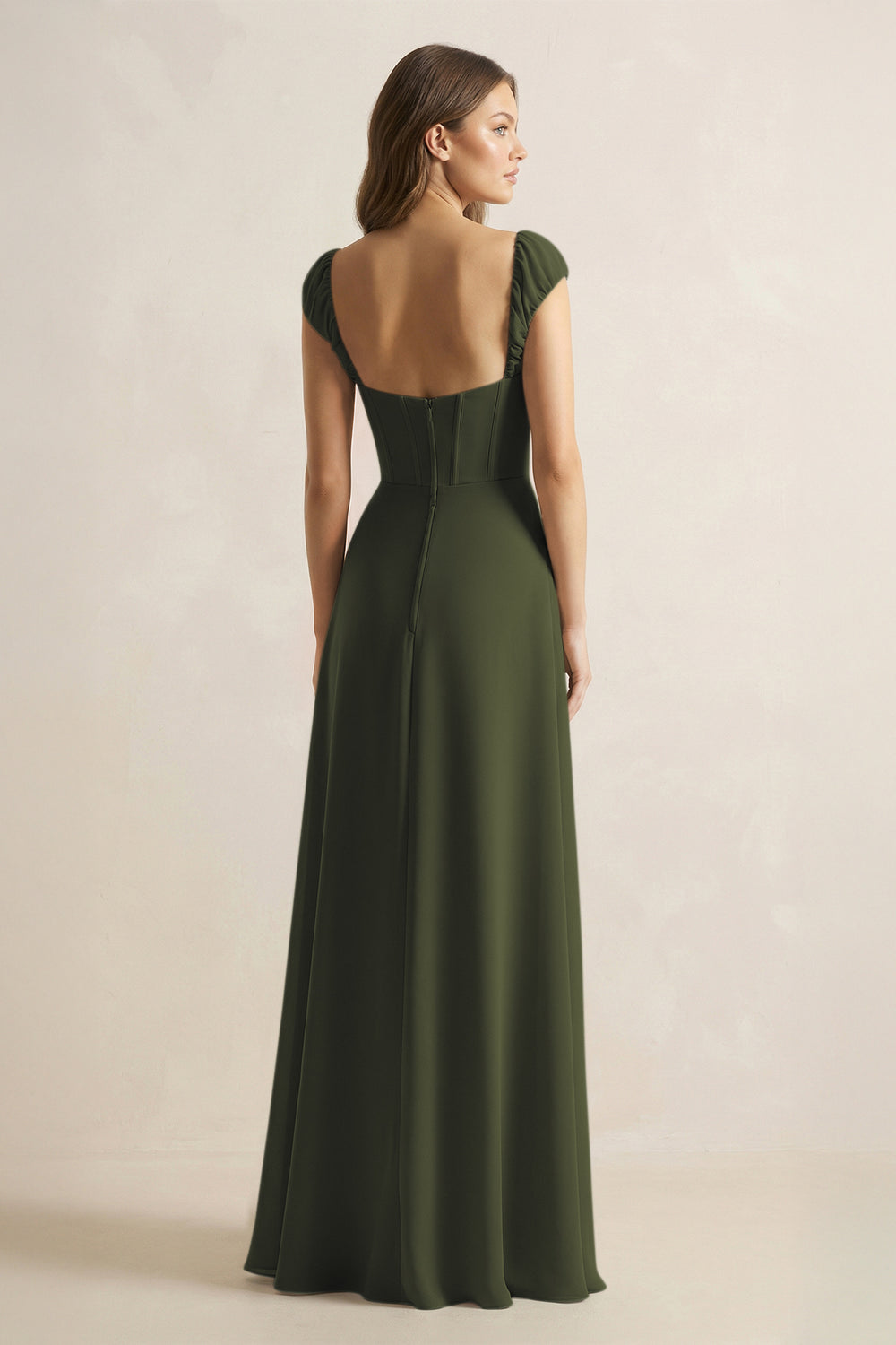 Sweetheart Corset A-Line Chiffon Bridesmaid Dress in Olive