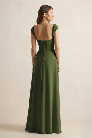 Sweetheart Corset A - Line Chiffon Bridesmaid Dress in Olive - SHE IS ME Bridesmaid Dresses