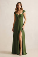 Sweetheart Corset A - Line Chiffon Bridesmaid Dress in Olive - SHE IS ME Bridesmaid Dresses