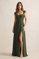 Sweetheart Corset A-Line Chiffon Bridesmaid Dress in Olive | KISSBRIDAL