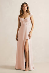 Sweetheart Corset A - Line Chiffon Bridesmaid Dress in Pale Blush - KISS BRIDAL Bridesmaid Dresses