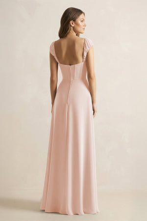 Sweetheart Corset A - Line Chiffon Bridesmaid Dress in Pale Blush - SHE IS ME Bridesmaid Dresses