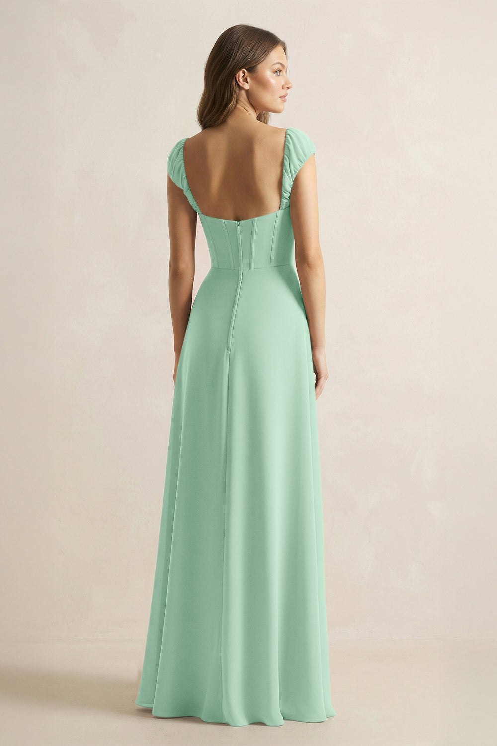 Sweetheart Corset A-Line Chiffon Bridesmaid Dress in Pale Pistachio