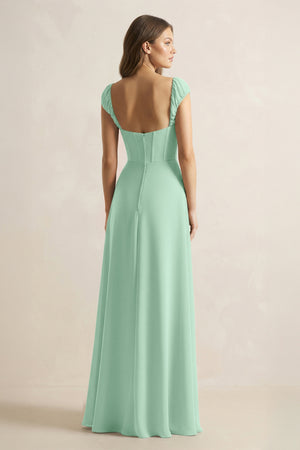 Sweetheart Corset A-Line Chiffon Bridesmaid Dress in Pale Pistachio (2) | KISSBRIDAL