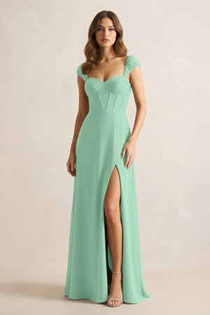 Sweetheart Corset A - Line Chiffon Bridesmaid Dress in Pale Pistachio - SHE IS ME Bridesmaid Dresses