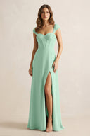 Sweetheart Corset A-Line Chiffon Bridesmaid Dress in Pale Pistachio | KISSBRIDAL