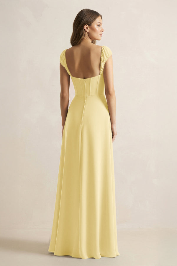 Sweetheart Corset A - Line Chiffon Bridesmaid Dress in Pastel Yellow - SHE IS ME Bridesmaid Dresses