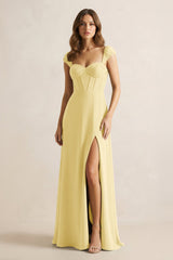 Sweetheart Corset A - Line Chiffon Bridesmaid Dress in Pastel Yellow - KISS BRIDAL Bridesmaid Dresses