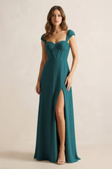 Sweetheart Corset A - Line Chiffon Bridesmaid Dress in Pine - KISS BRIDAL Bridesmaid Dresses