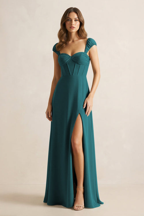 Sweetheart Corset A - Line Chiffon Bridesmaid Dress in Pine - SHE IS ME Bridesmaid Dresses