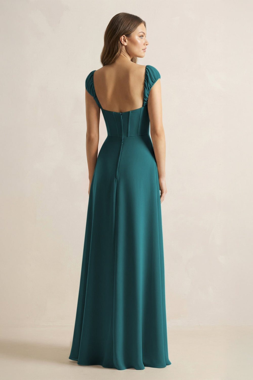 Sweetheart Corset A - Line Chiffon Bridesmaid Dress in Pine - KISS BRIDAL Bridesmaid Dresses