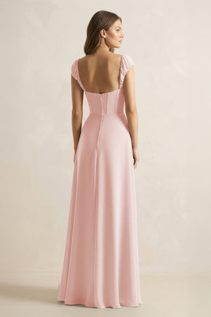 Sweetheart Corset A-Line Chiffon Bridesmaid Dress in Rose Petal (2) | KISSBRIDAL