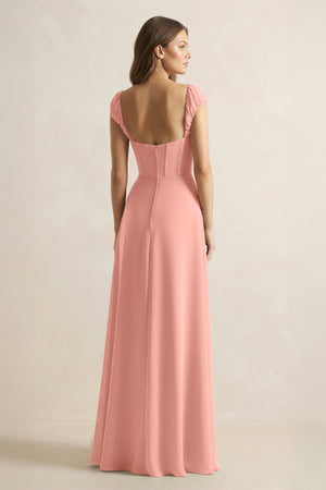 Sweetheart Corset A-Line Chiffon Bridesmaid Dress in Rosette (2) | KISSBRIDAL