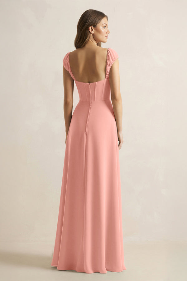 Sweetheart Corset A-Line Chiffon Bridesmaid Dress in Rosette (2) | KISSBRIDAL