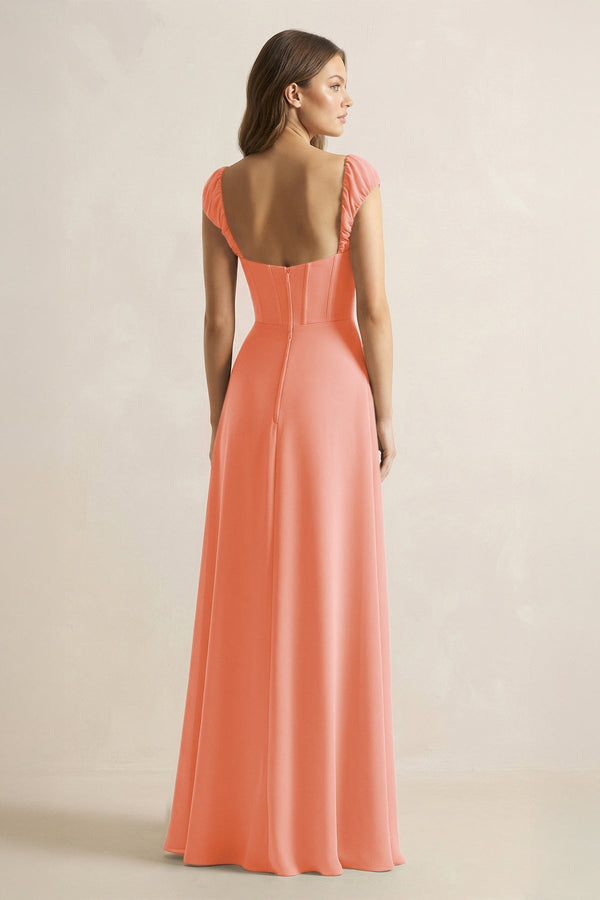 Sweetheart Corset A - Line Chiffon Bridesmaid Dress in Rosette - SHE IS ME Bridesmaid Dresses