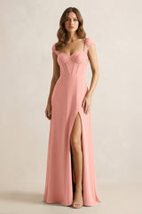 Sweetheart Corset A-Line Chiffon Bridesmaid Dress in Rosette | KISSBRIDAL