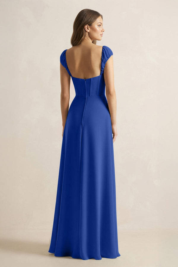 Sweetheart Corset A - Line Chiffon Bridesmaid Dress in Royal Blue - SHE IS ME Bridesmaid Dresses