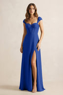 Sweetheart Corset A - Line Chiffon Bridesmaid Dress in Royal Blue - SHE IS ME Bridesmaid Dresses