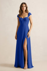 Sweetheart Corset A - Line Chiffon Bridesmaid Dress in Royal Blue - KISS BRIDAL Bridesmaid Dresses