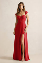 Sweetheart Corset A - Line Chiffon Bridesmaid Dress in Ruby Red - KISS BRIDAL Bridesmaid Dresses