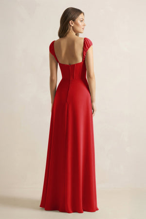 Sweetheart Corset A - Line Chiffon Bridesmaid Dress in Ruby Red - SHE IS ME Bridesmaid Dresses