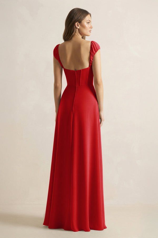 Sweetheart Corset A - Line Chiffon Bridesmaid Dress in Ruby Red - SHE IS ME Bridesmaid Dresses