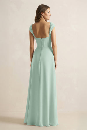 Sweetheart Corset A-Line Chiffon Bridesmaid Dress in Sage (2) | KISSBRIDAL