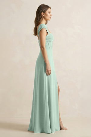 Sweetheart Corset A-Line Chiffon Bridesmaid Dress in Sage (3) | KISSBRIDAL