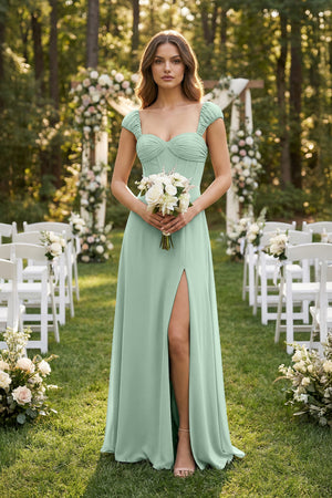 Sweetheart Corset A-Line Chiffon Bridesmaid Dress in Sage (4) | KISSBRIDAL