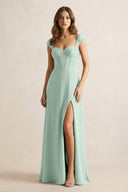 Sweetheart Corset A-Line Chiffon Bridesmaid Dress in Sage | KISSBRIDAL