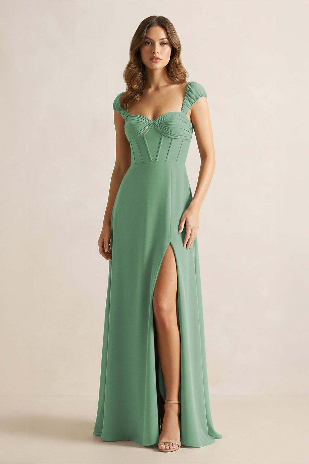 Sweetheart Corset A - Line Chiffon Bridesmaid Dress in Sea Glass - KISS BRIDAL Bridesmaid Dresses