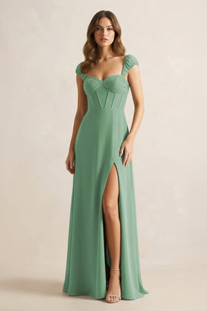 Sweetheart Corset A - Line Chiffon Bridesmaid Dress in Sea Glass - SHE IS ME Bridesmaid Dresses
