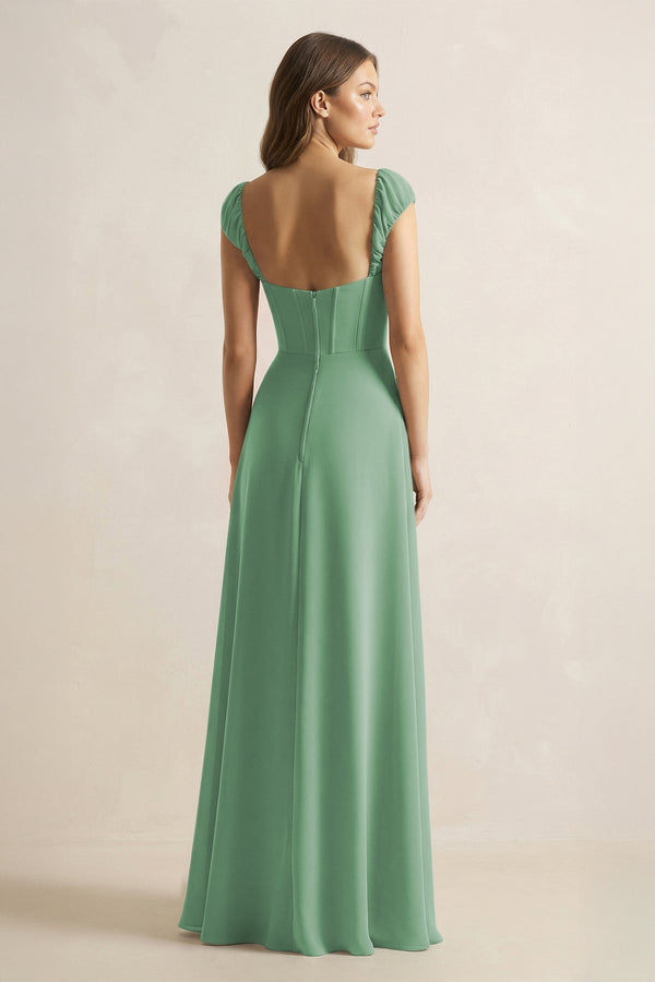 Sweetheart Corset A - Line Chiffon Bridesmaid Dress in Sea Glass - SHE IS ME Bridesmaid Dresses