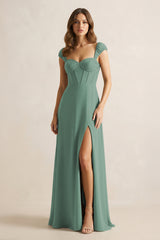 Sweetheart Corset A-Line Chiffon Bridesmaid Dress in Sea Glass | KISSBRIDAL