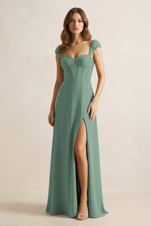 Sweetheart Corset A-Line Chiffon Bridesmaid Dress in Sea Glass | KISSBRIDAL
