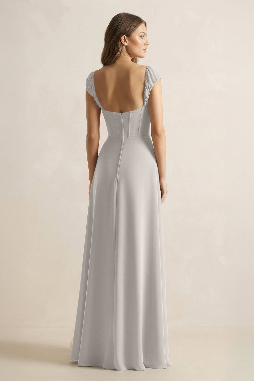 Sweetheart Corset A - Line Chiffon Bridesmaid Dress in Silver - KISS BRIDAL Bridesmaid Dresses