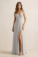 Sweetheart Corset A - Line Chiffon Bridesmaid Dress in Silver - SHE IS ME Bridesmaid Dresses