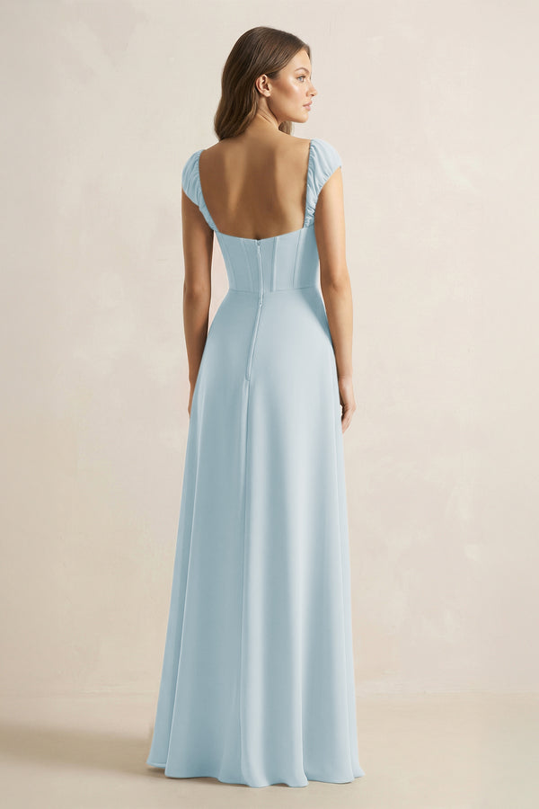 Sweetheart Corset A-Line Chiffon Bridesmaid Dress in Sky Blue (2) | KISSBRIDAL