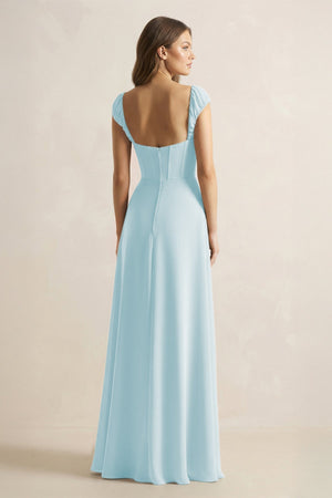 Sweetheart Corset A - Line Chiffon Bridesmaid Dress in Sky Blue - SHE IS ME Bridesmaid Dresses