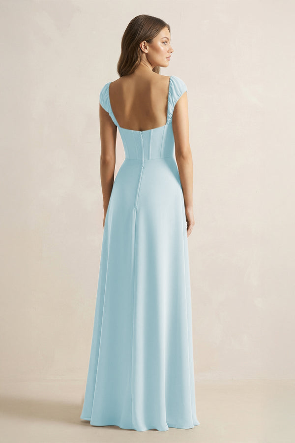 Sweetheart Corset A - Line Chiffon Bridesmaid Dress in Sky Blue - SHE IS ME Bridesmaid Dresses
