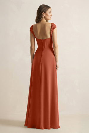 Sweetheart Corset A - Line Chiffon Bridesmaid Dress in Spice - SHE IS ME Bridesmaid Dresses