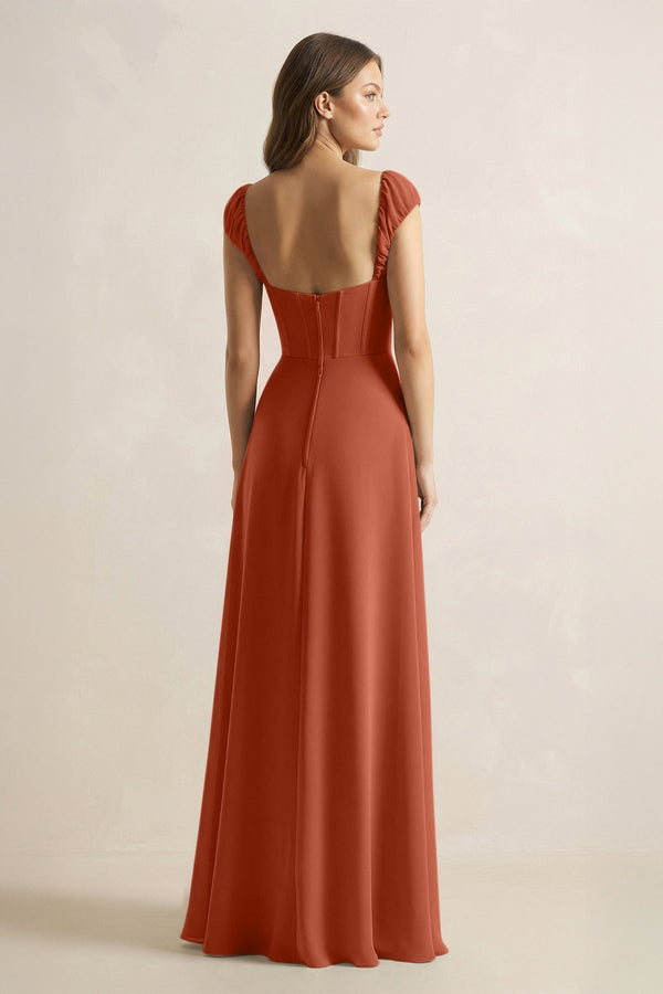 Sweetheart Corset A - Line Chiffon Bridesmaid Dress in Spice - SHE IS ME Bridesmaid Dresses