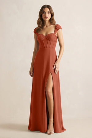 Sweetheart Corset A - Line Chiffon Bridesmaid Dress in Spice - SHE IS ME Bridesmaid Dresses