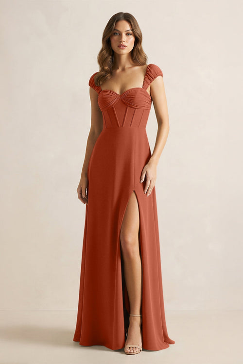 Sweetheart Corset A - Line Chiffon Bridesmaid Dress in Spice - SHE IS ME Bridesmaid Dresses