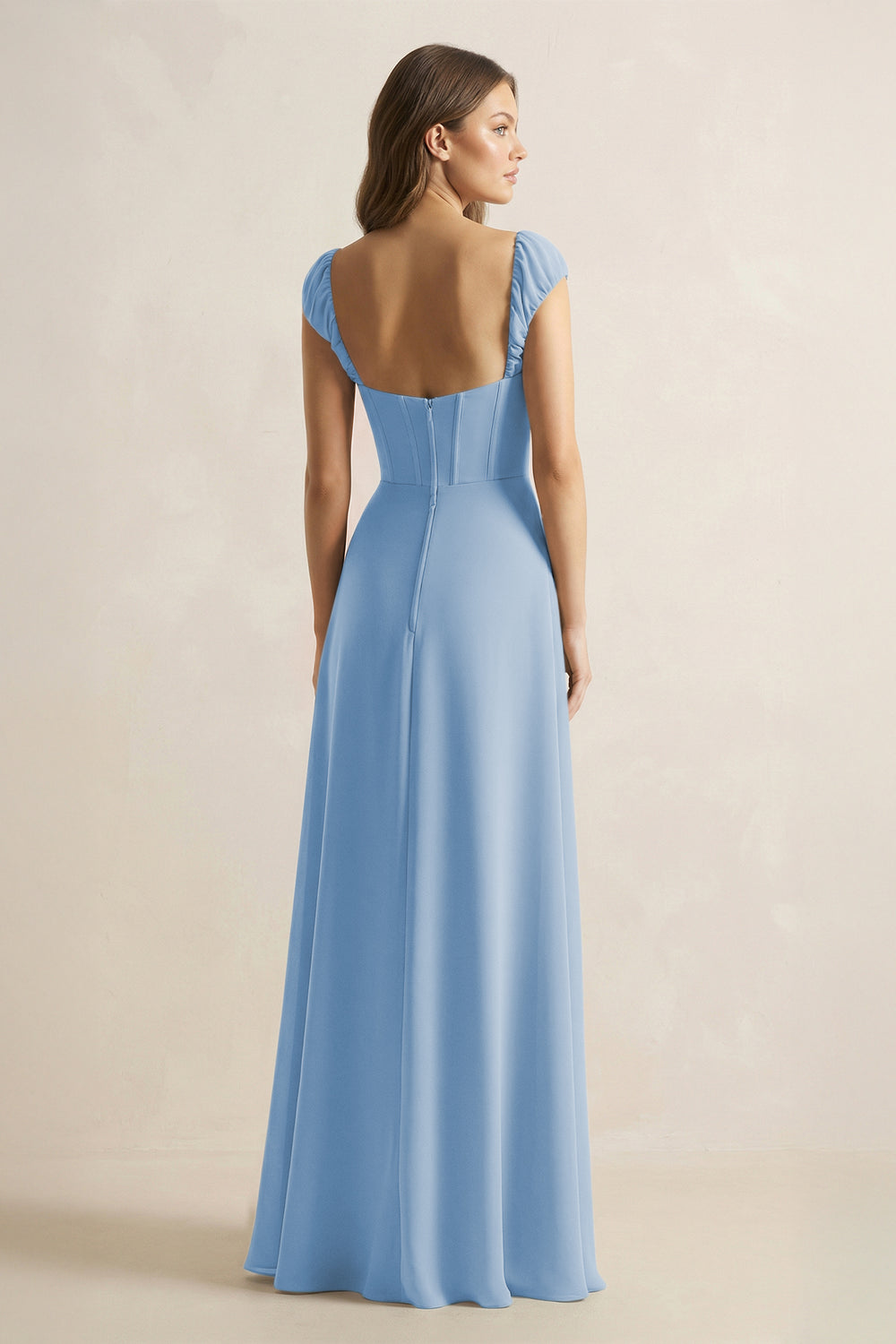 Sweetheart Corset A-Line Chiffon Bridesmaid Dress in Steel Blue